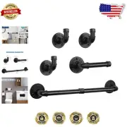 Rustic 5-Piece Bathroom Set with Black Towel Bar, Toilet Paper Holder & Hooks