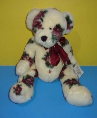 Ganz Heritage Collection Bean Bottom Plush Cream Flower Print Teddy Bear Plush