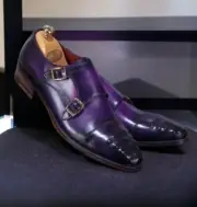 Handmade Men's Studded Cap Toe Monk straps Purple Leather Formal Shoes for party