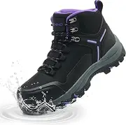 [Kezhiho] Waterproof Steel Toe Boots for Women Wide Width Non Slip Work Boots Lightweight Slip Resistant Safety Shoes Indestructible Construction Composite Toe Sneakers, Purple, 7