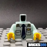 Lego New Aqua White Minifigure Airplane Pilot Torso Boss CEO Captain with Tie