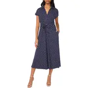 halogen(r) Polka Dot Midi Dress in Classic Navy at Nordstrom, Size Xx-Small