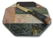 Vintage Marble Cheeseboard & Cheese Knife Set 1970s Mid Century