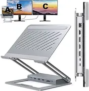 WAVLINK USB C Laptop Docking Station Stand Dual Monitors, 2K DisplayLink Docking Station with PD 100W, 2X HDMI,2X DP, USB 3.0, Gigabit Ethernet, SD/TF, Audio, for MacBook Pro/Air/Dell/HP/Surface
