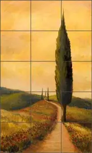 Tile Mural Backsplash Margosian Ceramic Tuscan Cypress Landscape Art JM125