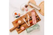 3 Sets of Clevinger Reusable Wheat Straw Fibre Cutlery with Case - Beige + Pink + Green