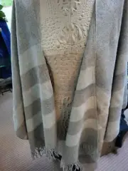 NWT Eileen Fisher Undyed Alpaca Blanket Stripe Serape In Dark Pearl One Size