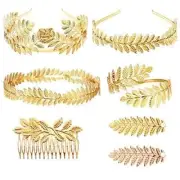 7pcs Goddess Leaf Headband Greek Goddess Bridal Hairband Laurel Leaves Crown Gol
