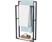 Standing Towel Rack with Heavy Marble Base, 97cm H for Bathroom 2-Tier, Blanket Rack for Bathroom Floor, Matte Black, BTH501-BK