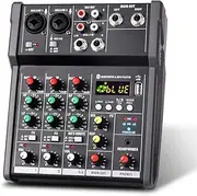 4-Channel Portable USB Mixing Console Digital o Mixer Supports BT Connection for Studio Recording Network Live Broadcast DJ Karaoke Black One Size