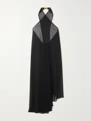 [Versace] Versace - Farfalla Asymmetric Voile Halterneck Coverup - Black - One size One size Black