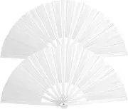 [KUYYFDS] 2 Pcs Chinese Fan Hand Fan Foldable Kung Fu 13 Inch Handheld Rave Smooth Open ＆ Close Festival Tai Chi Create Crisp Sound for Performance Dance Party Gifts White