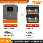 PowMr 1*4200W 24V Hybrid Solar Inverter Charger MPPT +2*12V 100A Baterry AU
