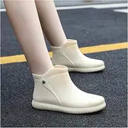 [PiurUf] Rain Boots Women's Rain Boots Waterproof Rain Shoes Female Flat Galoshes Shoes Rubber Black Ankle Boots Slip on Fishing Shoes Woman Rain Boots Womens (Color : 39, Size : Beige)