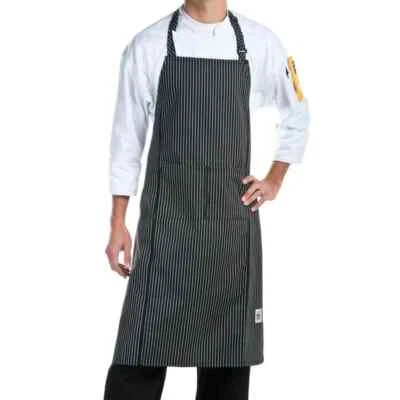 Black Pin Stripe Full Length Bib Apron with Pocket 38" X 29" Restaurant Server