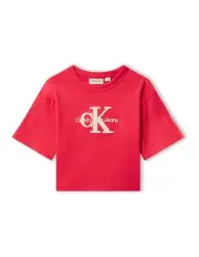 [Calvin Klein Jeans] Teddy Monologo Short Sleeve T-shirt 8-16 in Bittersweet
