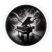 Home Decor Wall Clock Art Deco Fractal Piano Abstract Musician Classical Black