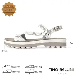 【TINO BELLINI 貝里尼】希臘進口灰白色蛇紋繞帶休閒舒足涼鞋FSJO0003(白)