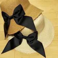 在飛比找蝦皮購物優惠-蝴蝶結名媛遮陽帽 可收折 抗UV 編織草帽 日本百貨品牌 日