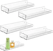 Clear Floating Shelves | 4 Pack Clear Floating Bookshelf,15 Inch Invisible Storage with Removable Side Panels, Photo Record Display for Living Room, Kitchen, Bedroom, Bathroom