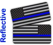 REFLECTIVE Thin Blue Line Police American Flag Hard Hat Stickers Helmet Decals