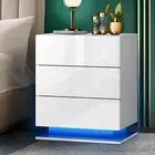 Bedside Table LED Nightstand Night Table with 3 Drawers White
