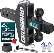 Multifunctional Adjustable Trailer Hitch - Fits 2'' Receiver, 6'' Drop/Rise Ball Mount, Drop Hitch with 2'' & 2-5/16'' Solid Dual Balls 26,000 LBS GTW-Tow Hitch for Heavy Duty Truck with Lock