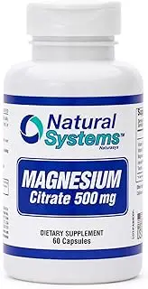 60 Capsules Magnesium Citrate 500mg by Natural Systems | Magnesium Supplement Powder Muscle Calm | Magnesium Citrate Supplement for Constipation | Magnesium Citrate Powder Capsules for Natural Slim