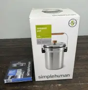 NEW Simplehuman 4.5 L Round Compost Pail With New Odorsorb Filter Stainless