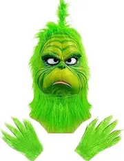 Green Monster Mask and Gloves for Adult Comedy Movie Christmas Thief Cosplay Props