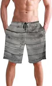 [XYMZR] Men's Swim Trunks Rustic Wood Grey Quick-Dry Bathing Suit Swimming Board Shorts S