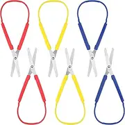 Handi Stitch 20cm/8 inches Adaptive Easy Grip Loop Scissors (6 Pack) - Right & Left Hand Use - Squeeze Design Handles for Small Hands & Special Needs - Easy Self Opening Scissors for Children & Adults