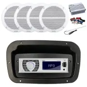 Pyle Marine Radio,Adapter,Spa Bezel,Antenna,Amp w/Kit, 4x 6.5" 90W White Speaker