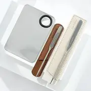 Jericoure - Stainless Steel Foundation Spatula / Mixing Palette / Faux Leather Sleeve / Set With Sleeve - Spatula - Silver - L