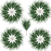 Purple Star 80 PCS Artificial Green Pine Needles Branches-4.0" x 2.0 Inch Pine Twigs Stems Picks-Fake Greenery Pine Picks for Christmas Garland Wreath and Home Holiday Garden Decoration (80pcs)