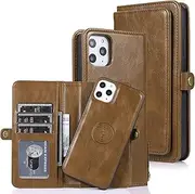 Cavor for iPhone 11 Pro Wallet Case,2 in 1 Magnetic Detachable Case Leather Flip Cover with Stand Feature & Card Slots & Wristlet Strap (5.8")-Brown