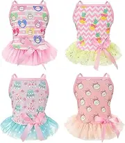 LyssKMK 4 Pack Dog Slip Dresses Adorable Hand-Painted Pattern Puppy Dresses Summer Holiday Pet Clothes for Small Dogs (S)