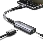 JSAUX USB C to 3.5mm Headphone and Charger Adapter,2-in-1 AUX Mic Jack with PD 60W Fast Charging,Compatible for Earphones Samsung S23/S22/S21,iPad Pro,Pixel-Grey