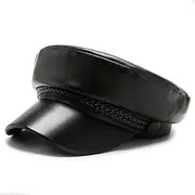 [Generic] Women Fiddler Cap Newsboy Hat PU Leather Visor Beret Cap Fisherman Style Fiddler Cabbie Captain Hat