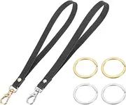 [uxcell] Wristlet Strap PU Leather Keychain Wristlet Lanyard Hand Strap Replacement with 4 Metal Rings, 7 Inch Fit for Wallet Purse Clutch Key (2 Pack, Black)