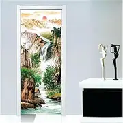 Door Stickers Mountain Waterfall Wall Mural Door Wallpaper Stickers for Home Decoration Vinyl Removable 3D Decals