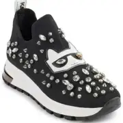 Karl Lagerfeld Paris Black Malna Sneaker White Cat Face Women's Size 7.5 New Box