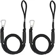 Bungee Dock Lines, Boat Ropes for Docking,Mooring Rope with Stainless Steel Clip - Accessories for Boats, PWC, Kayak, Watercraft,SeaDoo,Jet Ski, Pontoon, Canoe, Power Boat Black 2-Pack
