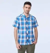 在飛比找Yahoo!奇摩拍賣優惠-荒野WILDLAND 襯衫 山旅格紋抗UV短袖襯衫 男格紋短