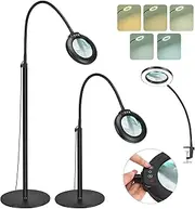 [Drdefi] 10X Magnifying Floor Lamp with Light, 24" Flexible Gooseneck Standing Magnifying Glass, 3-in-1 LED 5 Color Modes Stepless Dimmable Lighted Magnifier Lamp Hands-Free for Close Work, Reading
