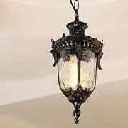 Mengjay Vintage Industrial Pendant Light Waterproof Hanging Lamp E27 Outdoor Aluminum Glass Hanging Lantern Traditional Gazebo Villa Grape Rack Corridor Decor (Black)