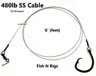 6' Castable Shark Fishing Leader Rig ~ Mustad 10/0 x 4X Circle Hook 480lb Cable