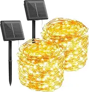 2 Pack Solar String Lights for Outdoor, 24M 200 LED Solar Christmas String Lights Outdoor Waterproof, Solar Tree Lights with 8 Lighting Modes for Party Garden Patio Christmas Decorations (Warm White)