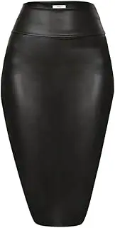 [Simlu] Faux Leather Pencil Skirt Below Knee Length Skirt Midi Bodycon Skirt for Womens, USA