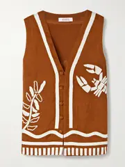 [Eres] Eres - Mermaid Oursin Embroidered Linen Vest - Brown - small small Brown